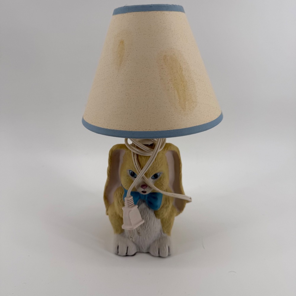 Vintage 1988 House of Lloyd Bunny Rabbit Table Lamp Nursery Decor Yellow Blue